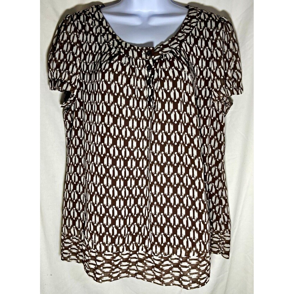 Fred David Chiffon Geometric Ruffle Lightweight Scoop Neck Blouse - Size XL